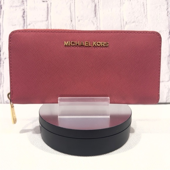 Michael Kors Jet Set Continental Wallet Clutch Tulip Pink Zip Around - Picture 3 of 13